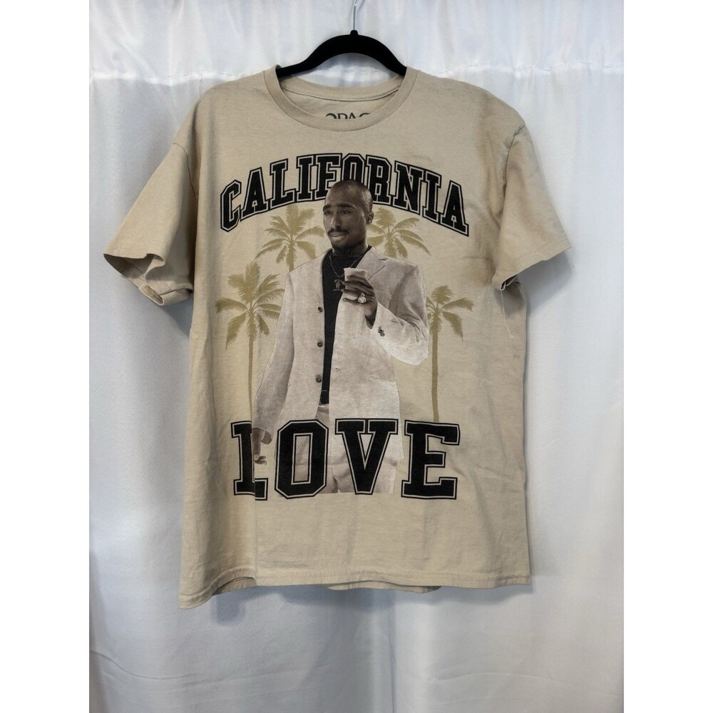 2PAC California Love Graphic Print Beige Cotton Men's XL Short Sleeve T-Shirt